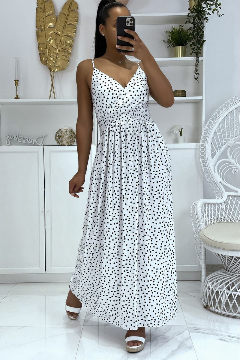 Long white polka dot dress with strap - 2
