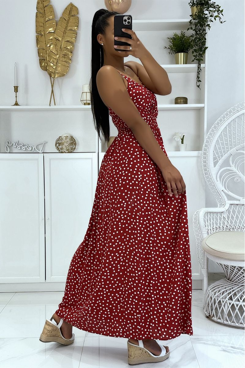 Long red polka dot dress with strap - 3