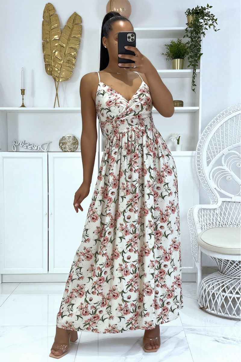 Long beige floral dress with strap - 2