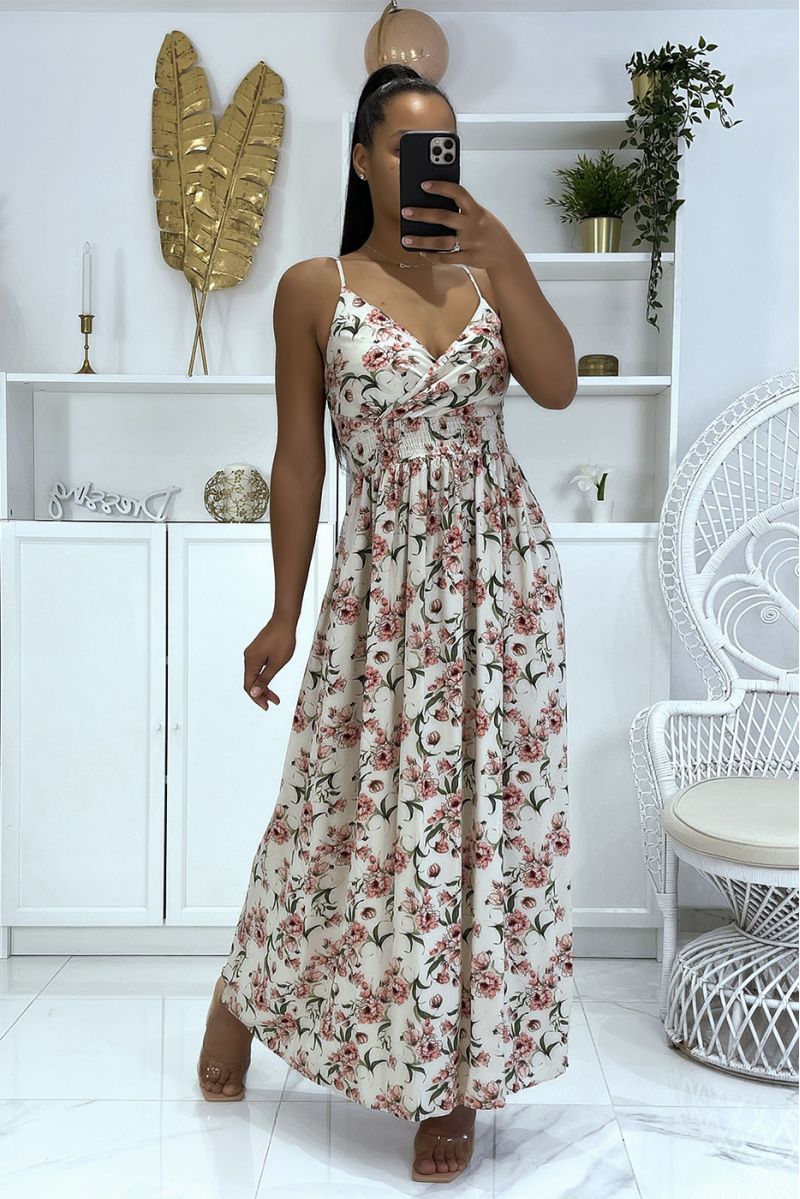 Long beige floral dress with strap - 3