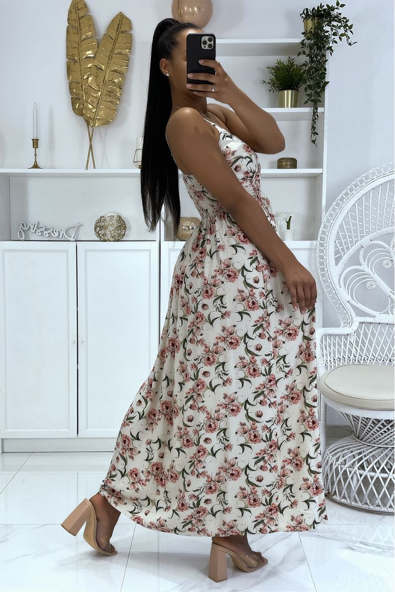 Long beige floral dress with strap - 4