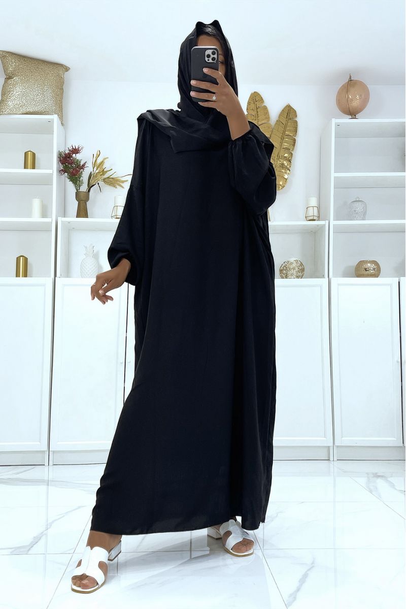 Abaya noire avec voile intégré pas chère couleur vitaminée - 1