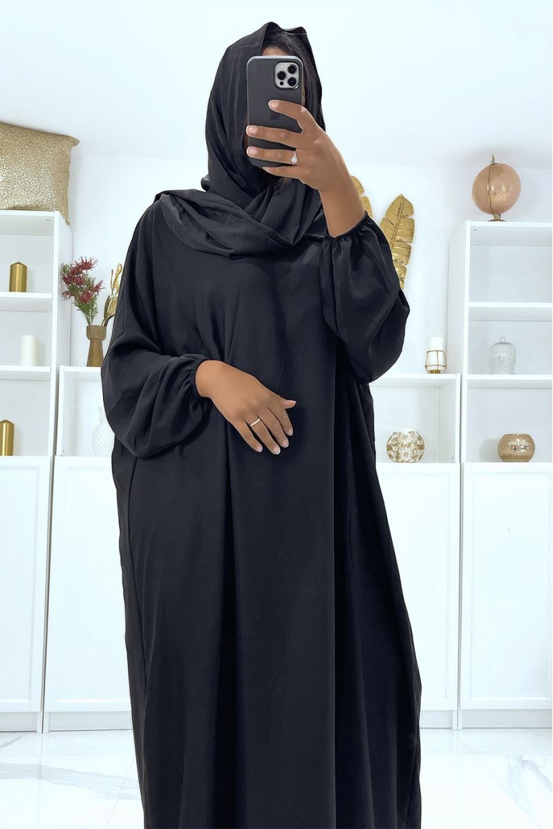 Abaya noire avec voile intégré pas chère couleur vitaminée - 2