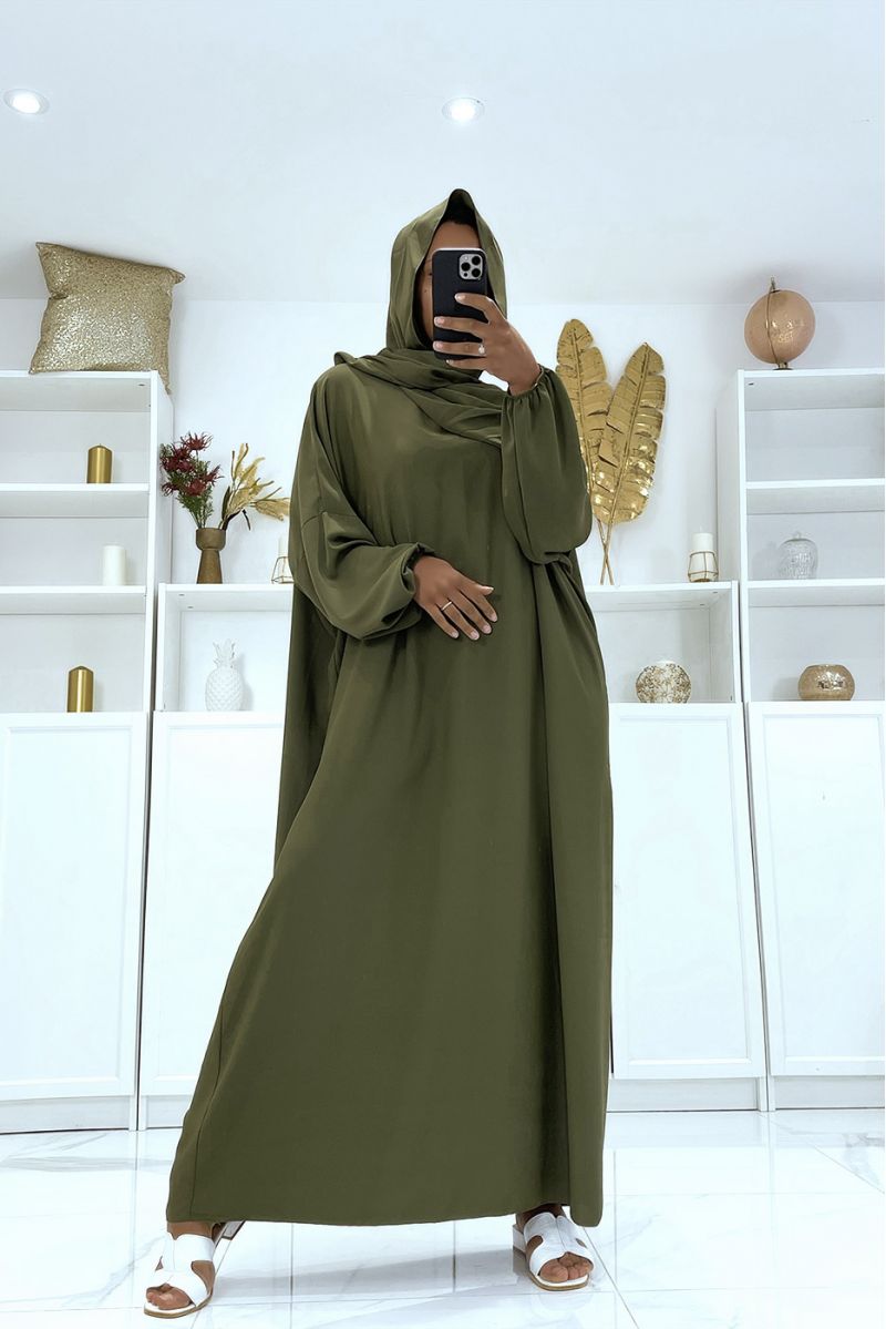 Abaya kaki avec voile intégré pas chère couleur vitaminée - 2
