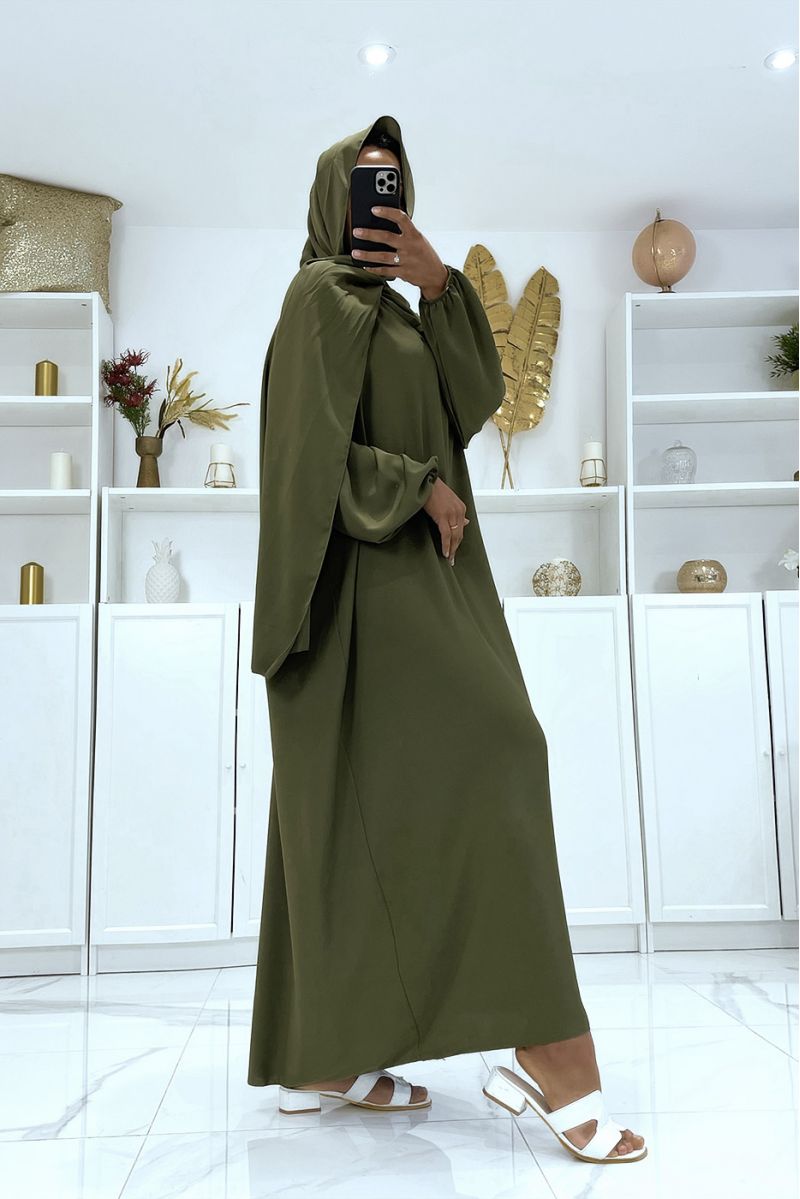 Abaya kaki avec voile intégré pas chère couleur vitaminée - 4