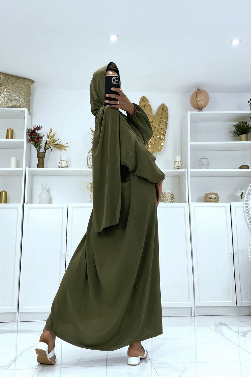 Abaya kaki avec voile intégré pas chère couleur vitaminée - 5