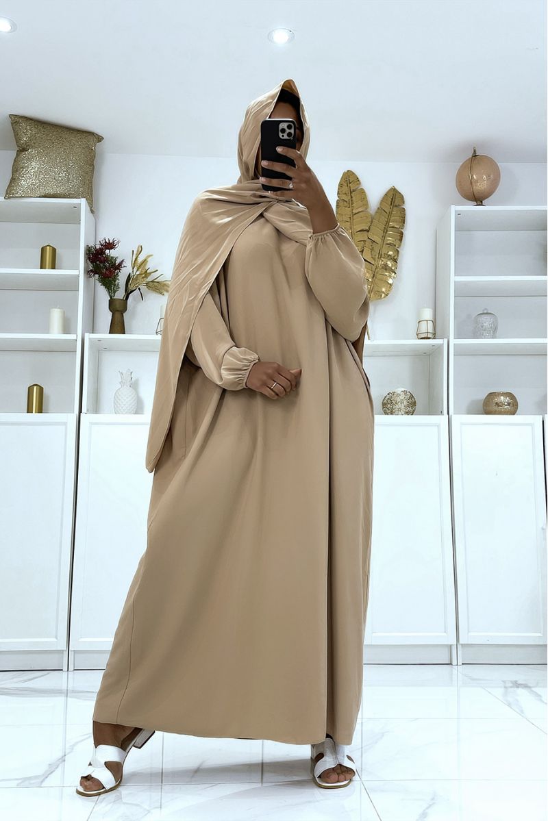 Taupe abaya with integrated veil cheap vitamin color - 1