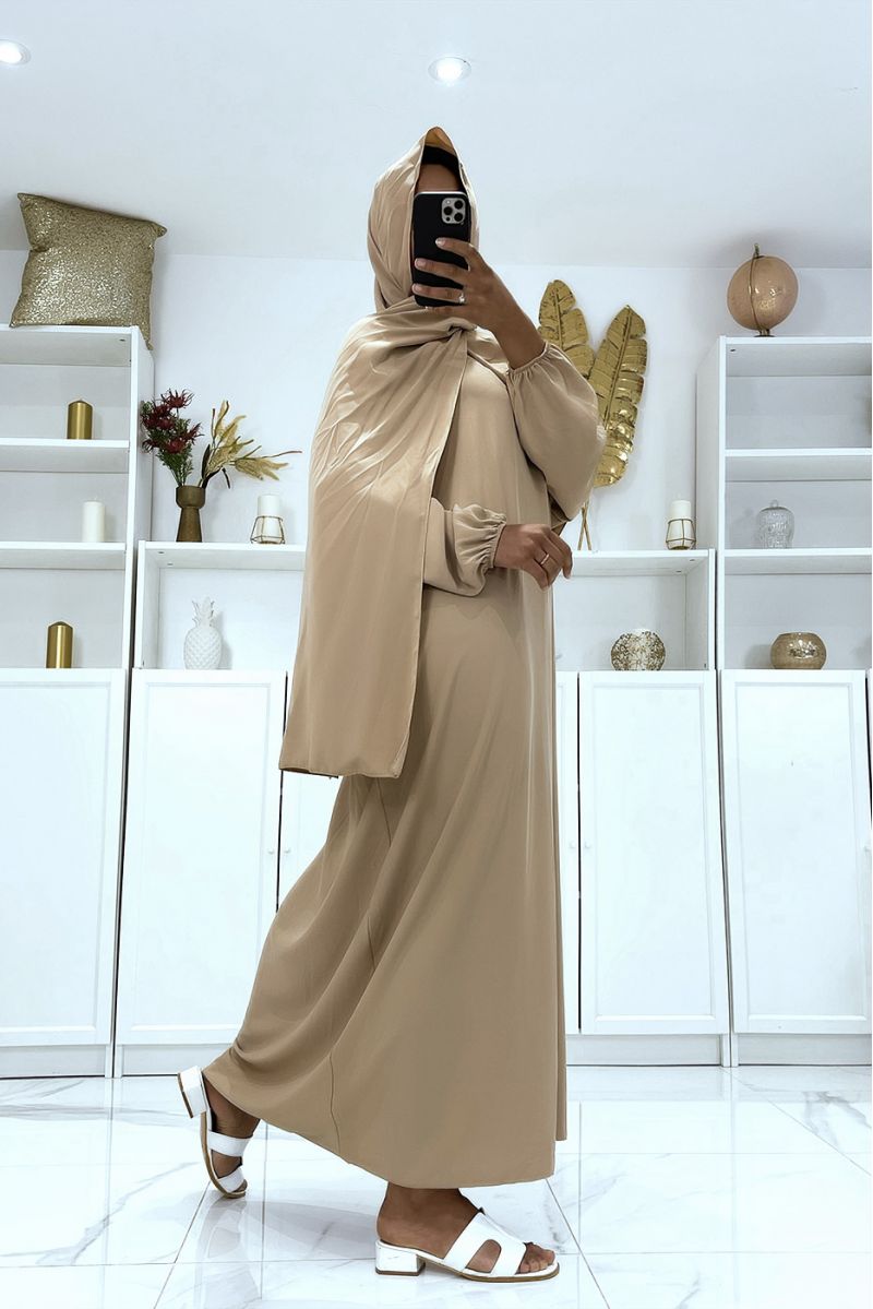 Taupe abaya with integrated veil cheap vitamin color - 3