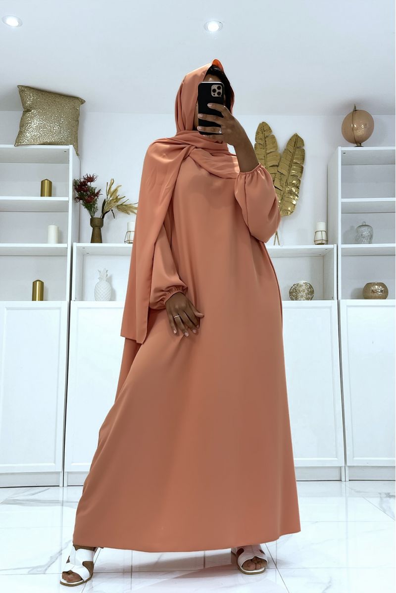 Pink abaya with integrated veil cheap vitamin color - 1