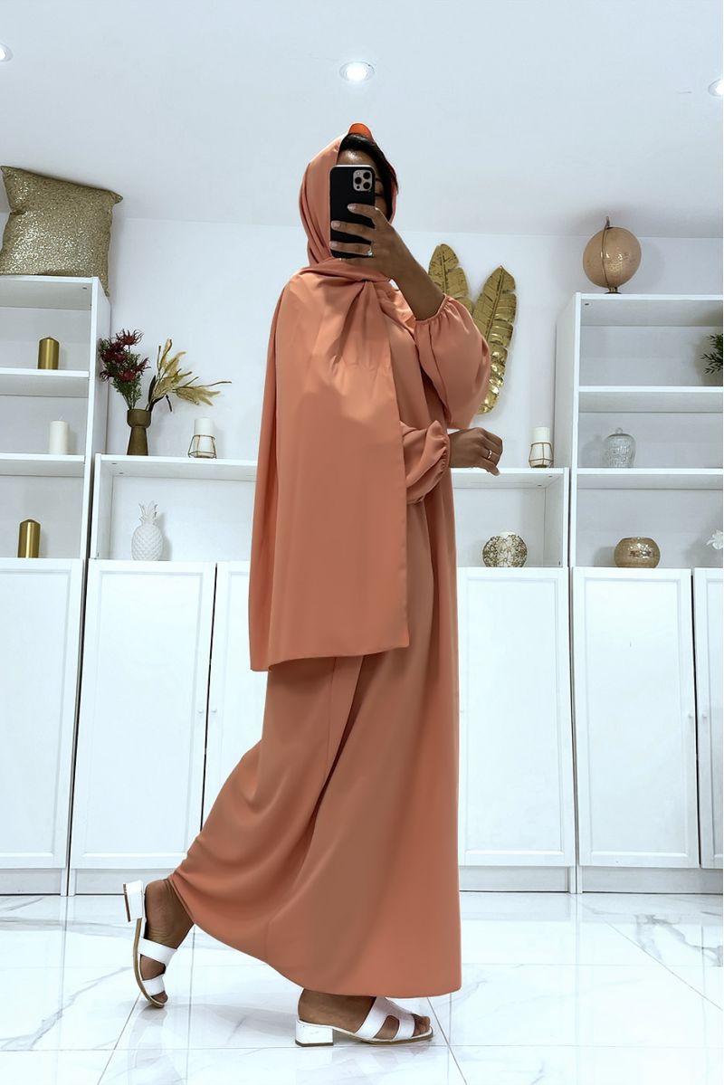 Roze abaya met geïntegreerde sluier goedkope vitamine kleur - 3