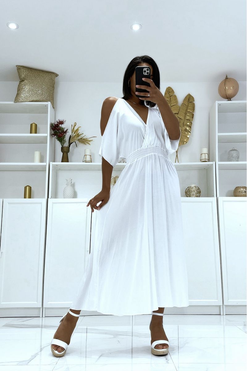Long white V-neck dress with straps - 1