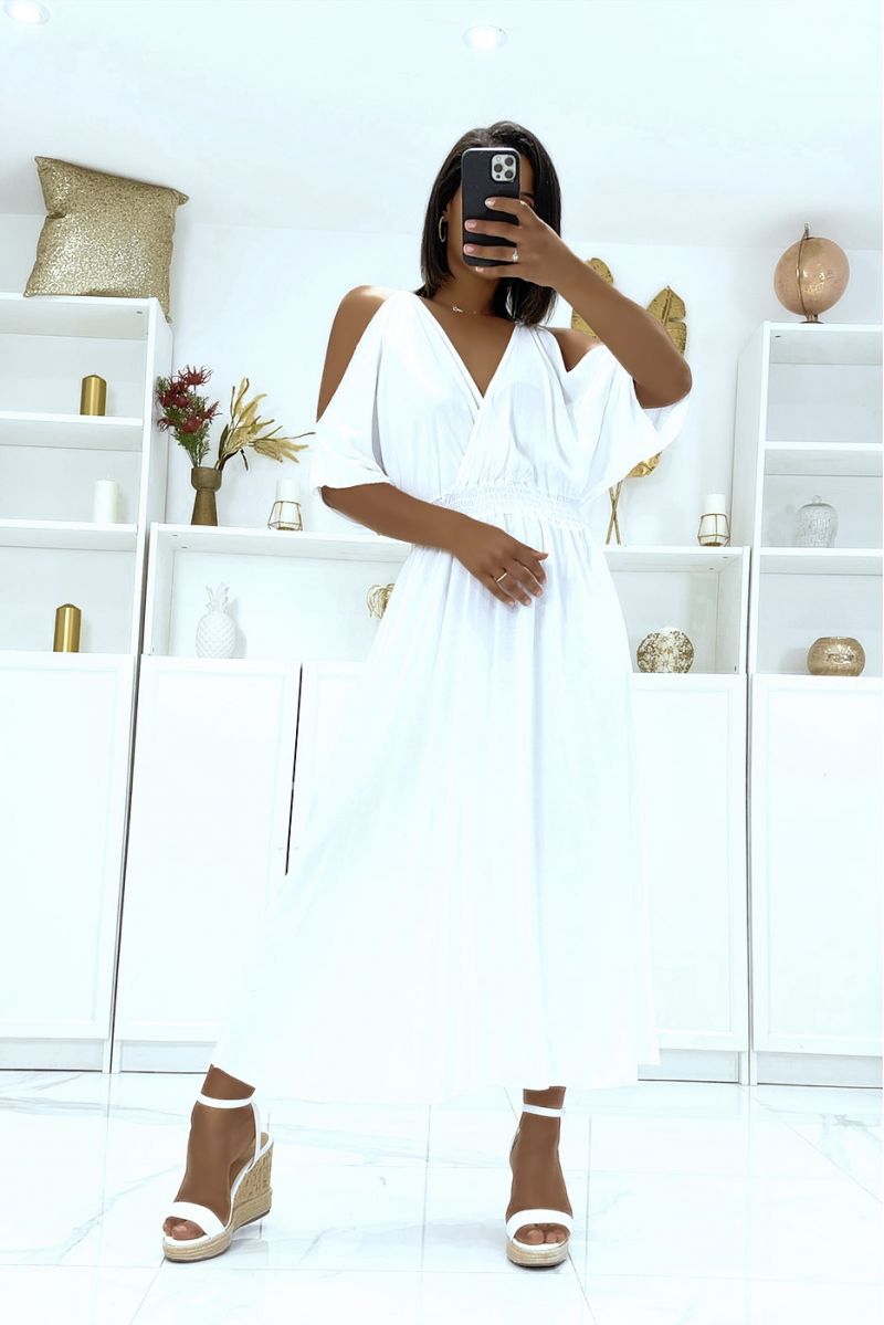 Long white V-neck dress with straps - 2