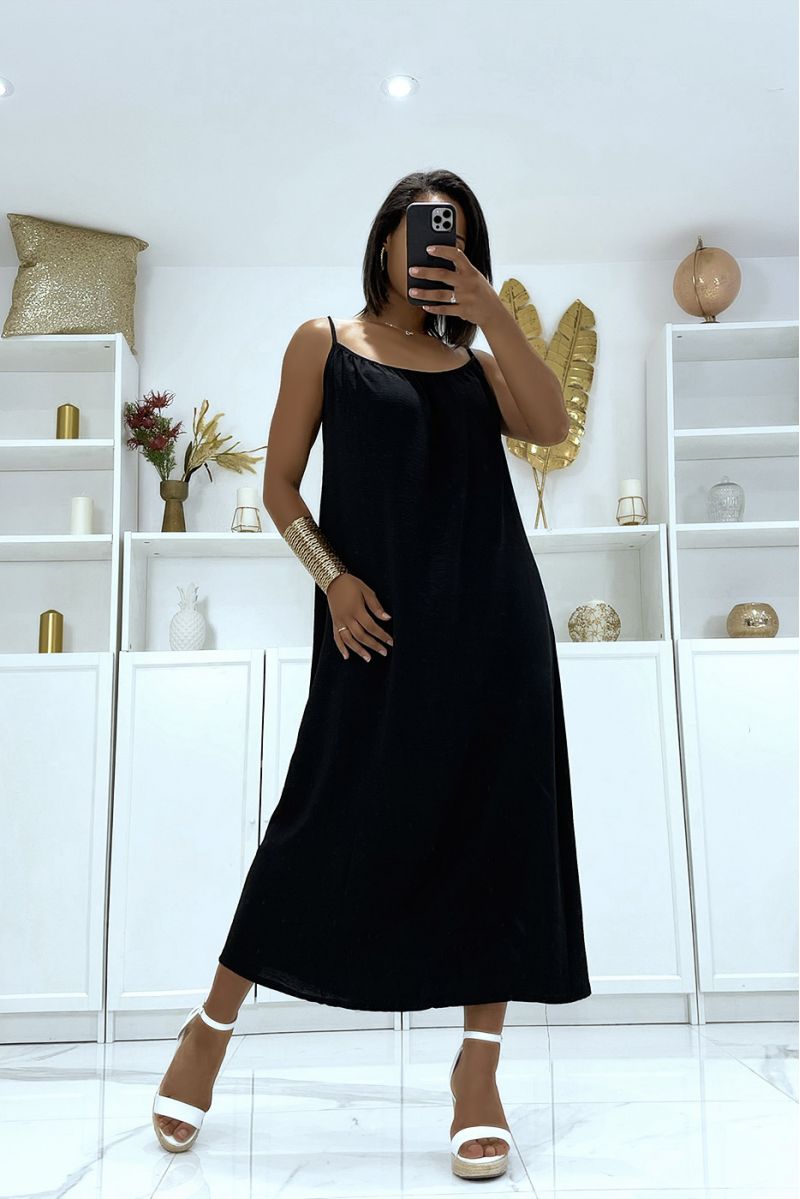 Long black flared dress with strap - 1