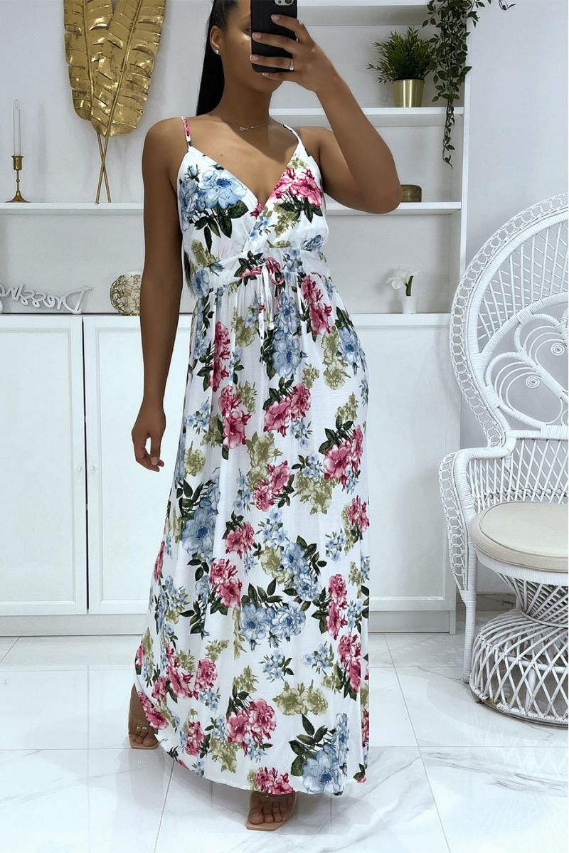 Long white dress with floral pattern and strap - 2