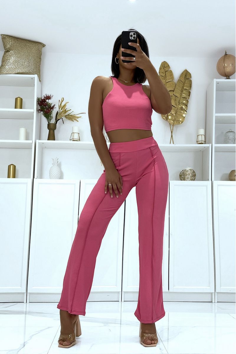 Fuchsia bell bottom top en broek set - 3