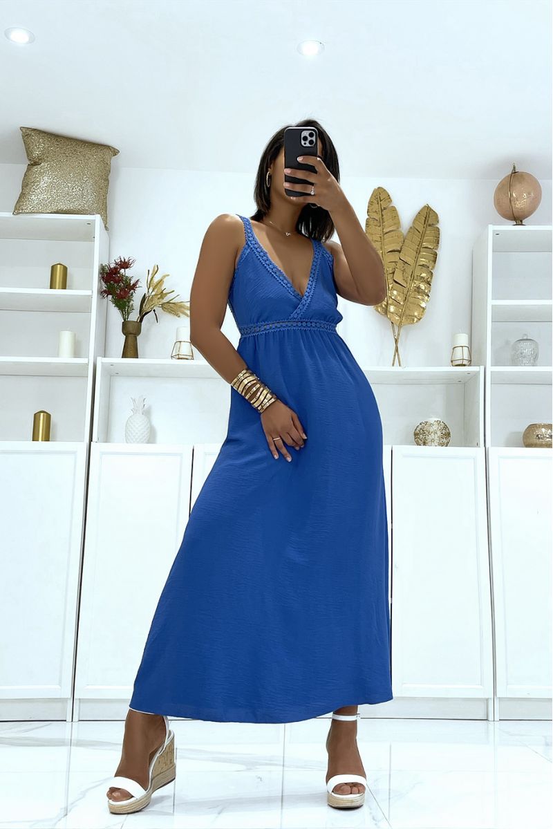 Long royal strappy dress with crossed lace - 3