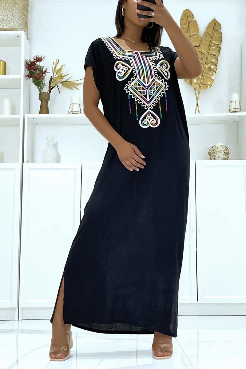 Very light black djellaba dress to wear with pretty embroidery and sequins - 3
