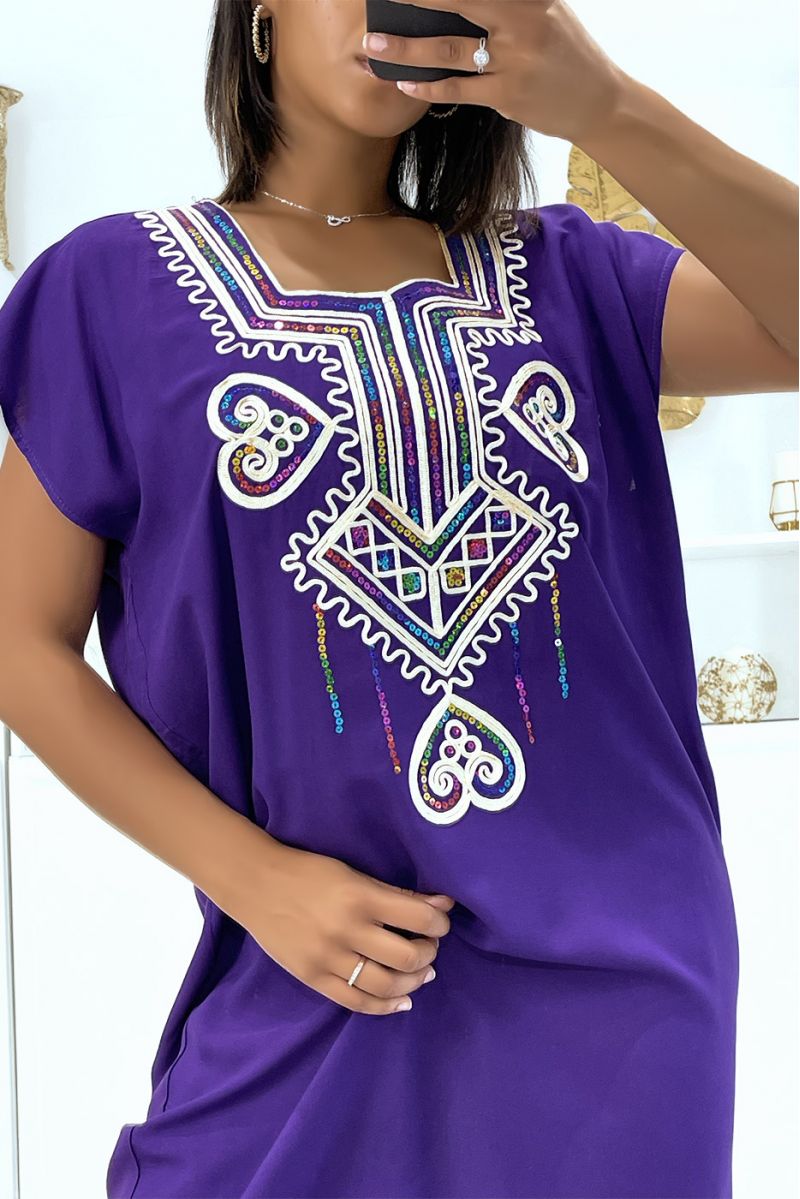 Very light purple djellaba dress to wear with pretty embroidery and sequins - 1