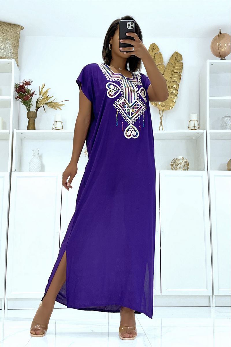 Very light purple djellaba dress to wear with pretty embroidery and sequins - 2
