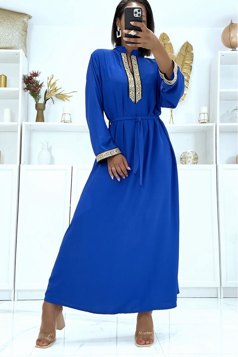 Royal satin dress with gold embroidery and Mao collar - 5