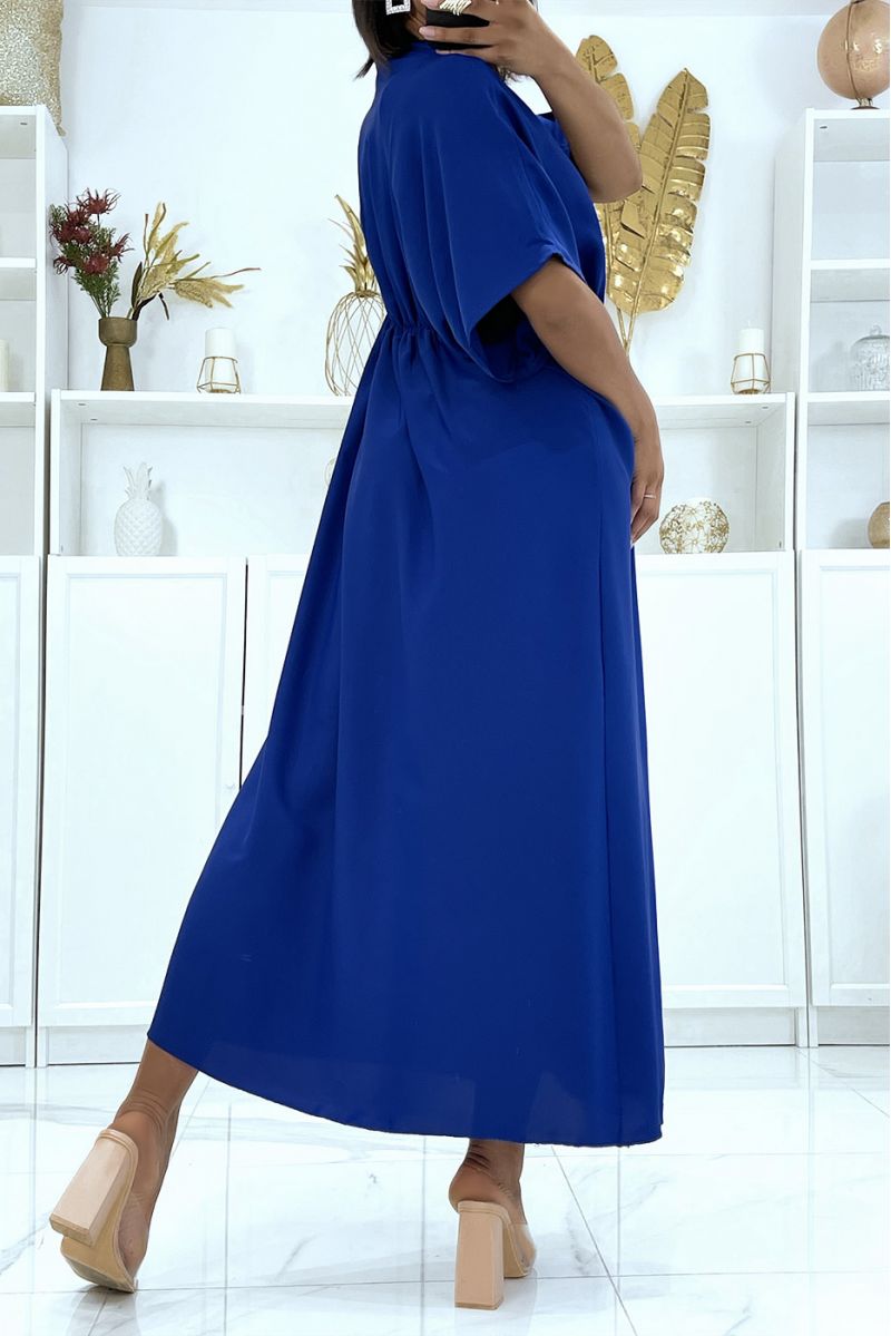 Robe royale satinée à cordon réglable et col v à sequin - 3