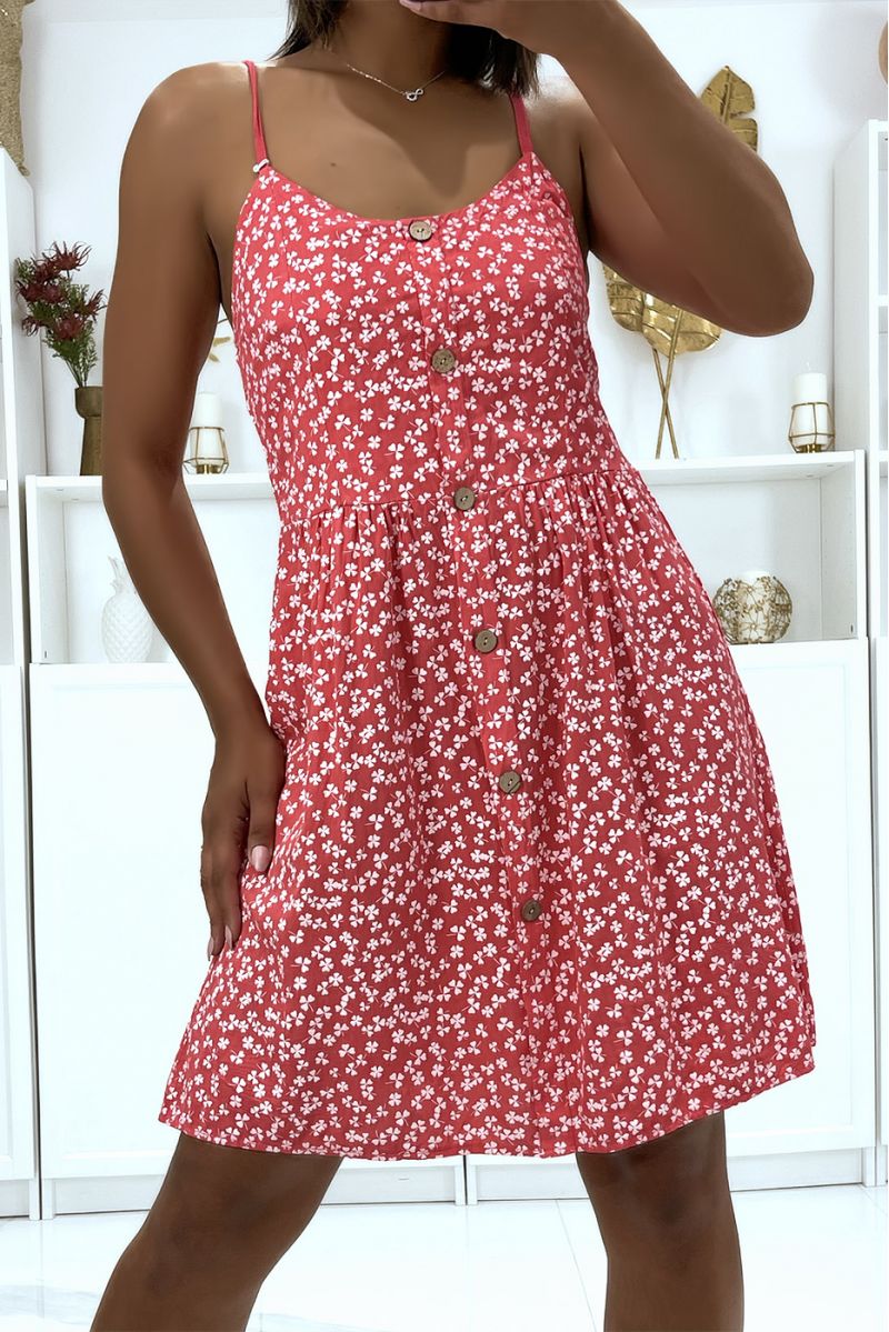 Coral dress with strap and clover pattern - 4