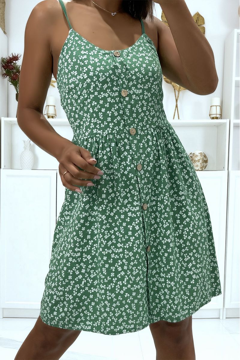 Green dress with straps and clover pattern - 5