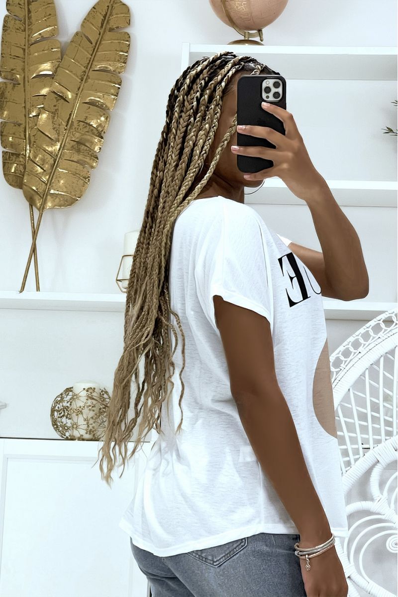 T-shirt blanc oversize à manche courte, imprimé femme et vogue - 3