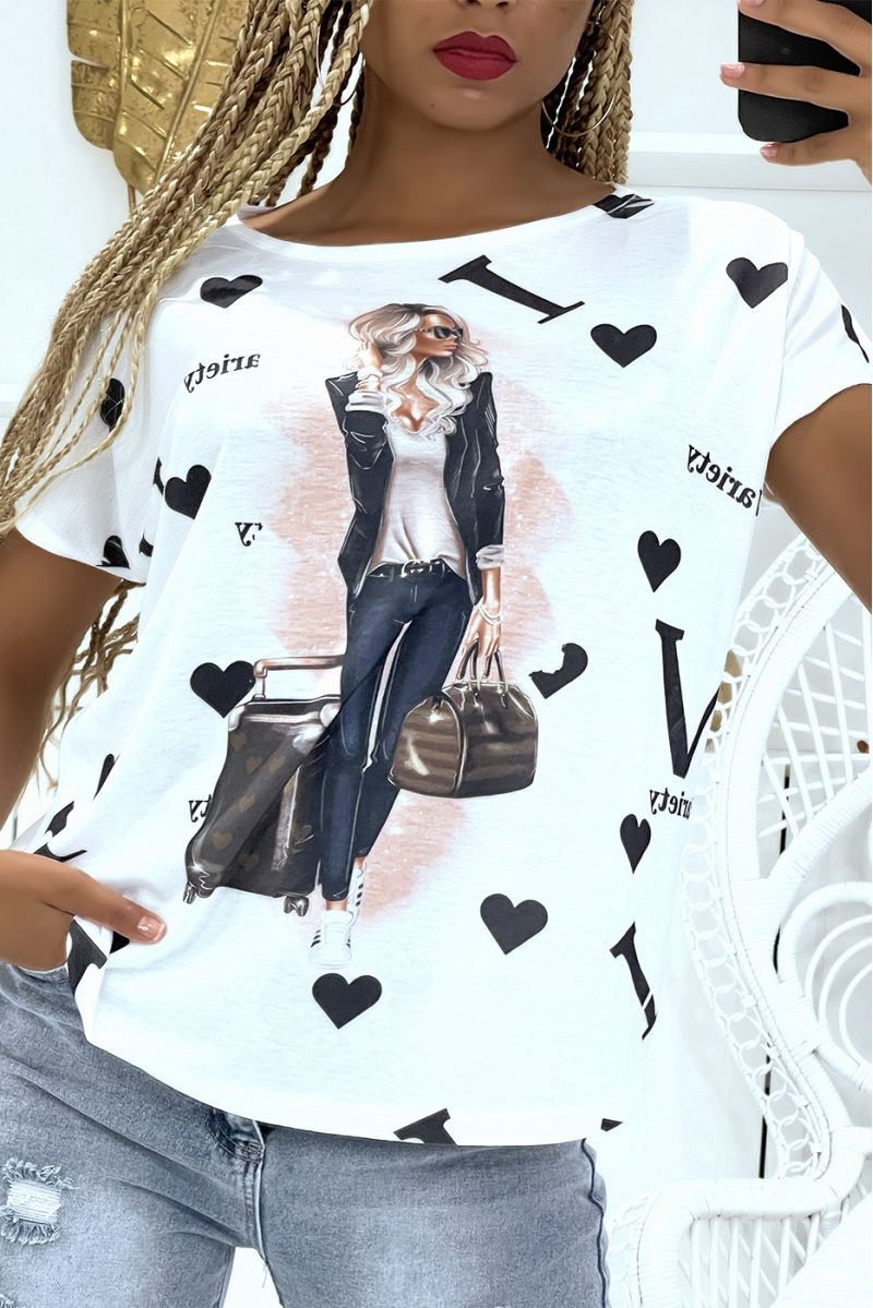 T-shirt blanc oversize à manche courte, imprimé inspi et femme d'affaire  - 2