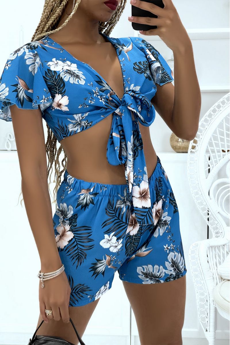 Blue floral crop top and shorts set - 2
