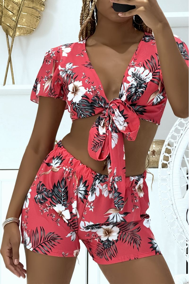 Ensemble crop top et short fuchsia à motif floral - 2 Ensemble crop top et short fuchsia à motif floral - 2