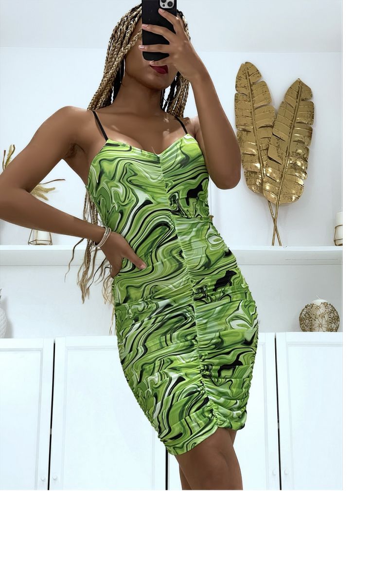 Green tight-fitting RoGG with zigzag pattern and ruched sides - 1