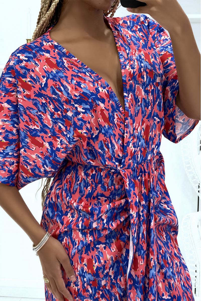 Wrap dress with royal dominance gathered at the waist with asymmetrical cut - 3