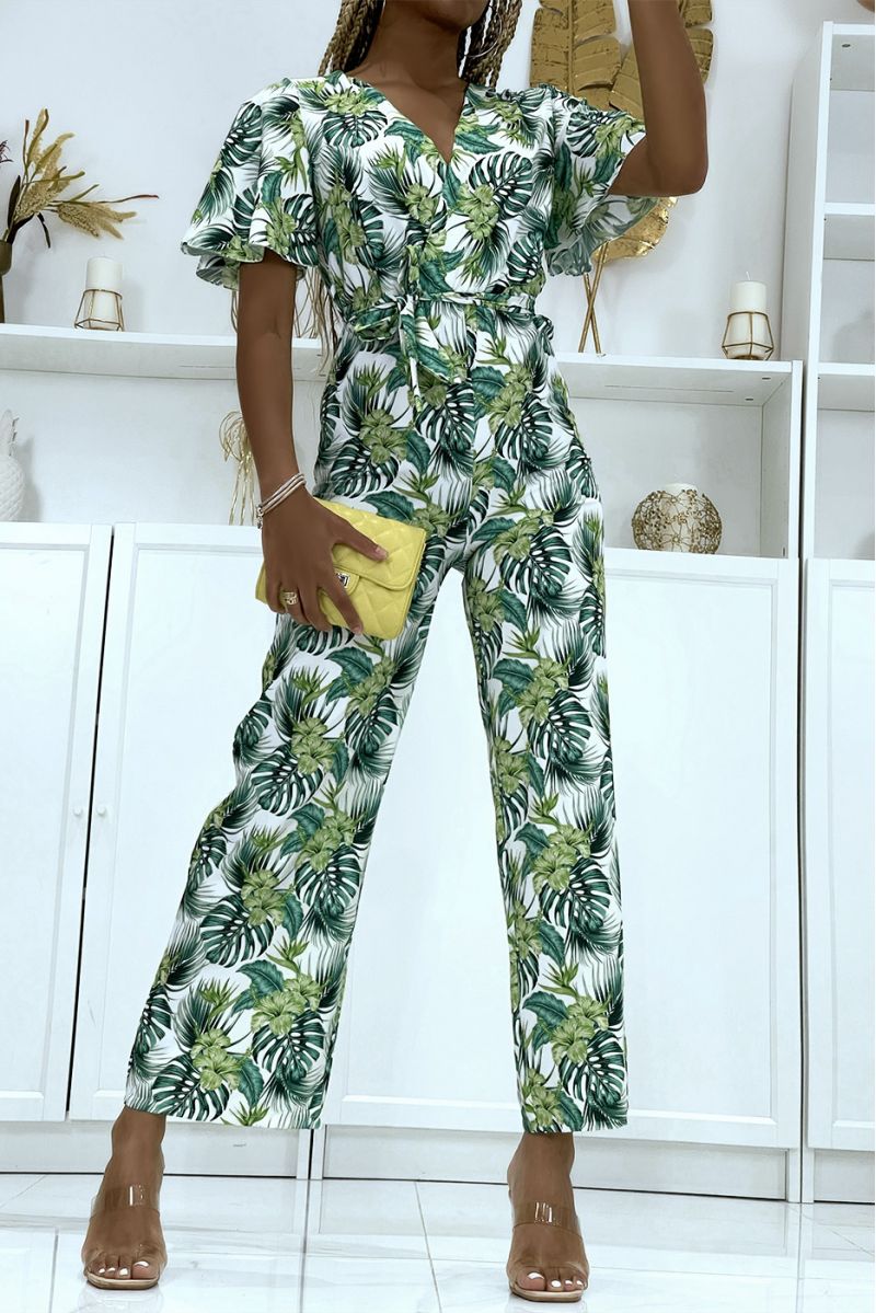 Witte overslag jumpsuit met bloemenpatroon - 2