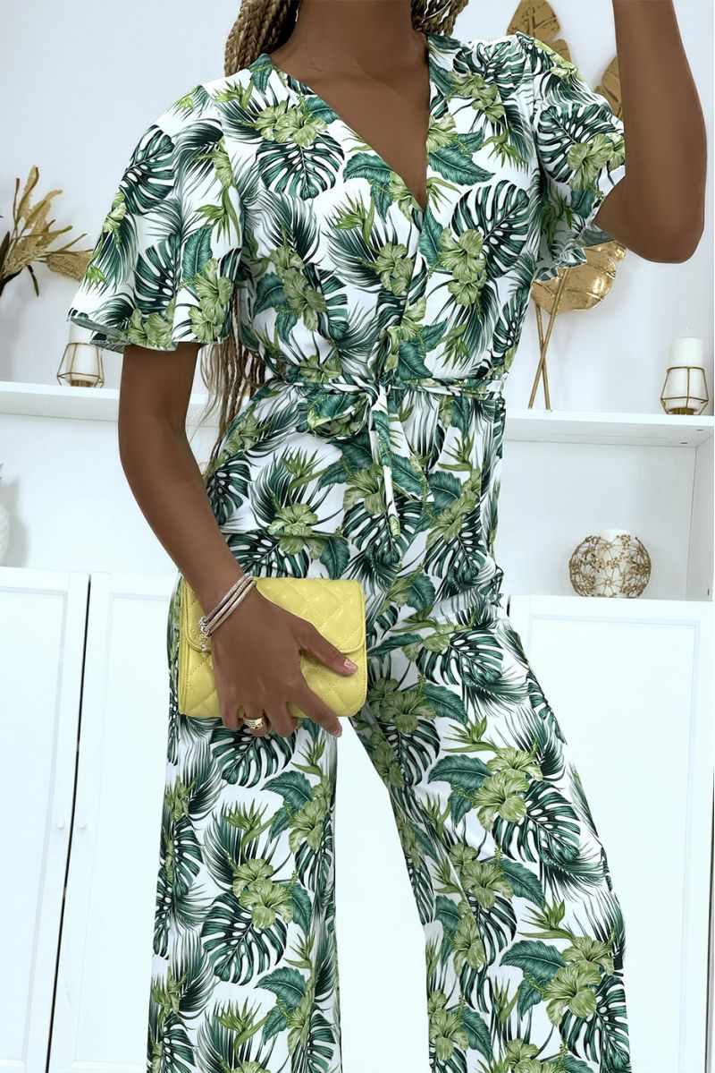Combinaison pantalon blanc cache coeur à motif floral - 3