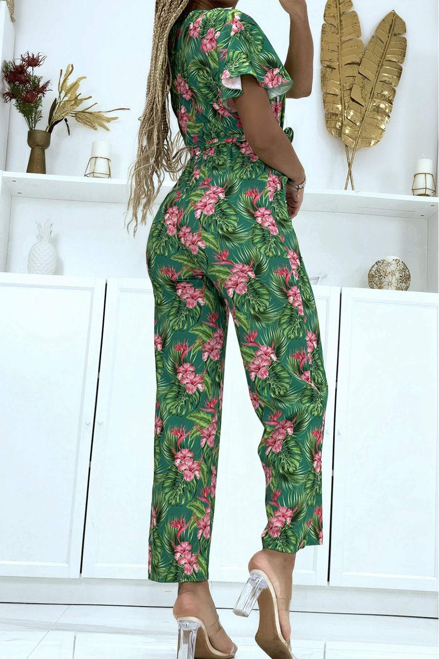 Green wrap jumpsuit online