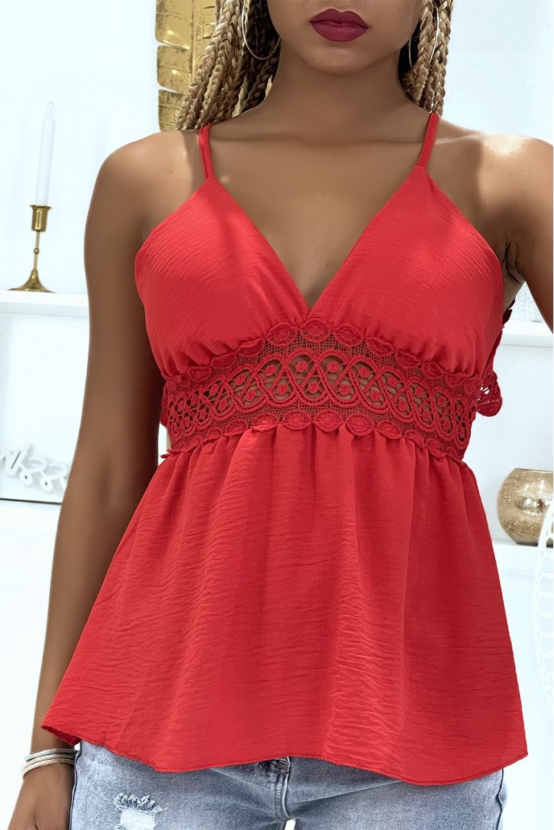 Top rouge avec bretelle fine et crochet au dos et autour - 2