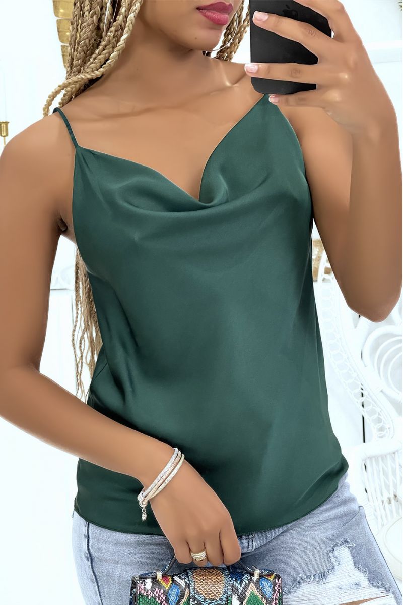 Pretty duck green satin tank top falling at the front - 1