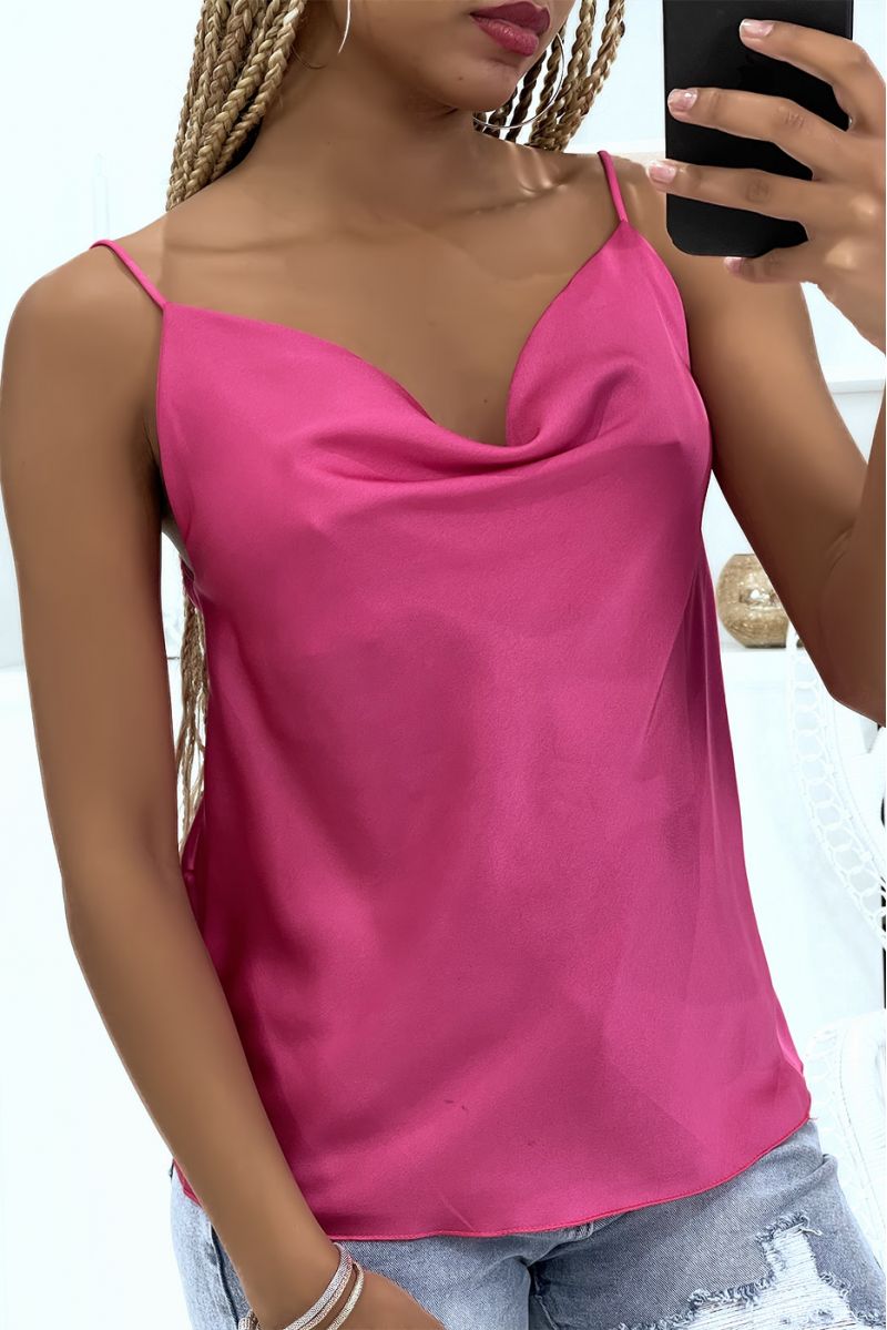 Pretty fuchsia satin tank top falling at the front - 1