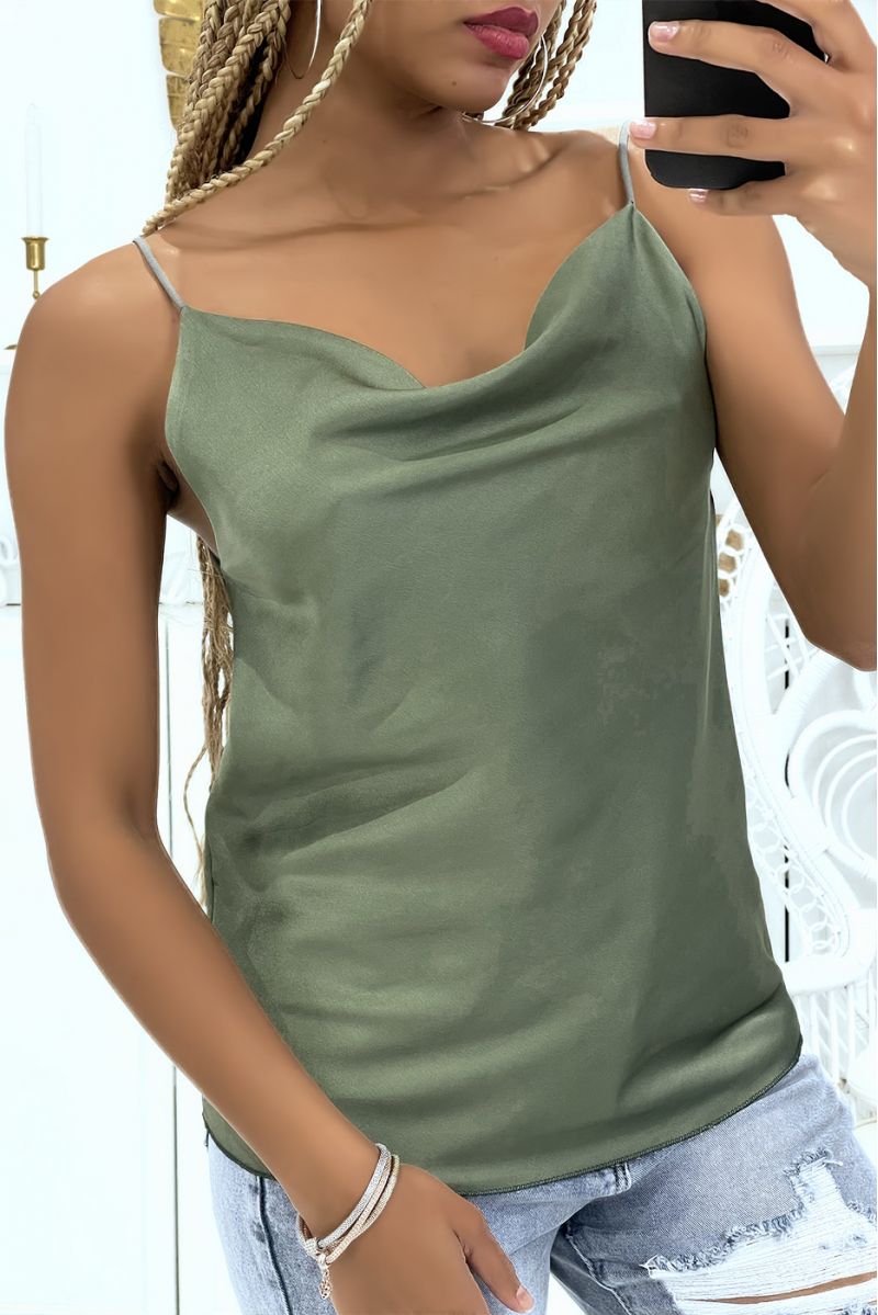 Pretty khaki satin tank top falling at the front - 1