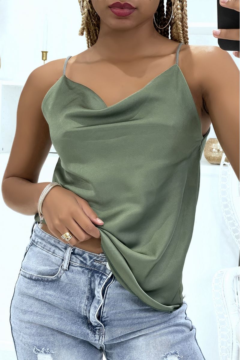 Pretty khaki satin tank top falling at the front - 3