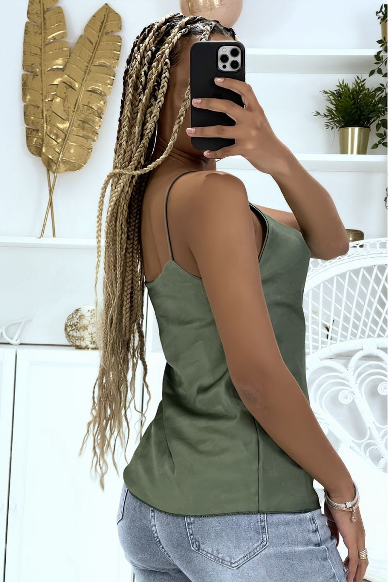 Pretty khaki satin tank top falling at the front - 4
