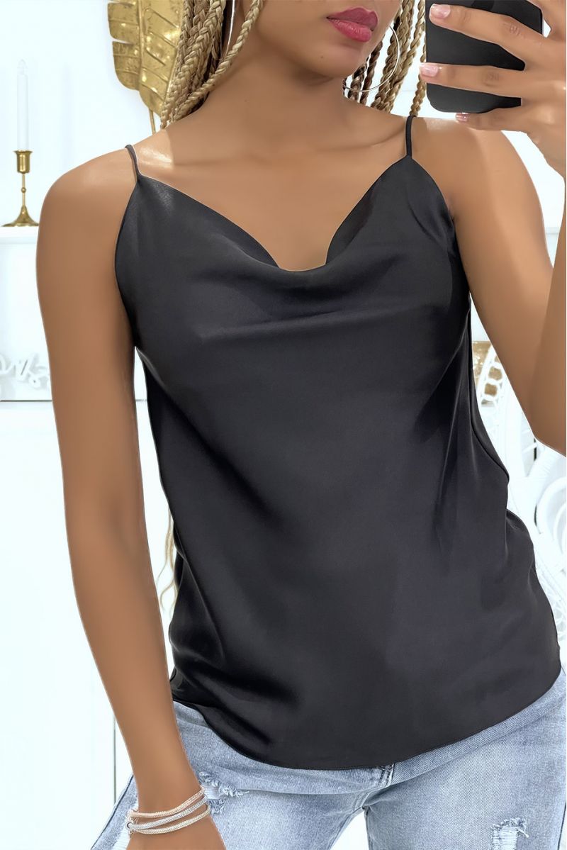 Pretty black satin tank top falling at the front - 2