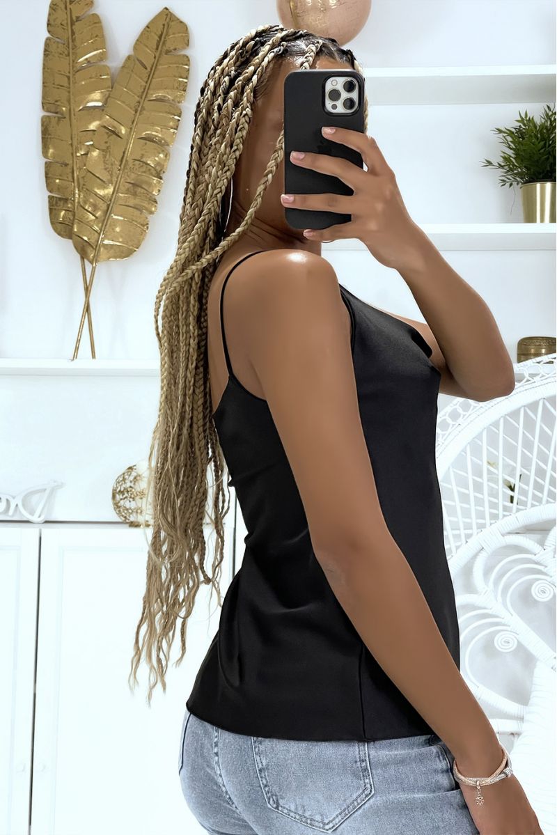 Pretty black satin tank top falling at the front - 3