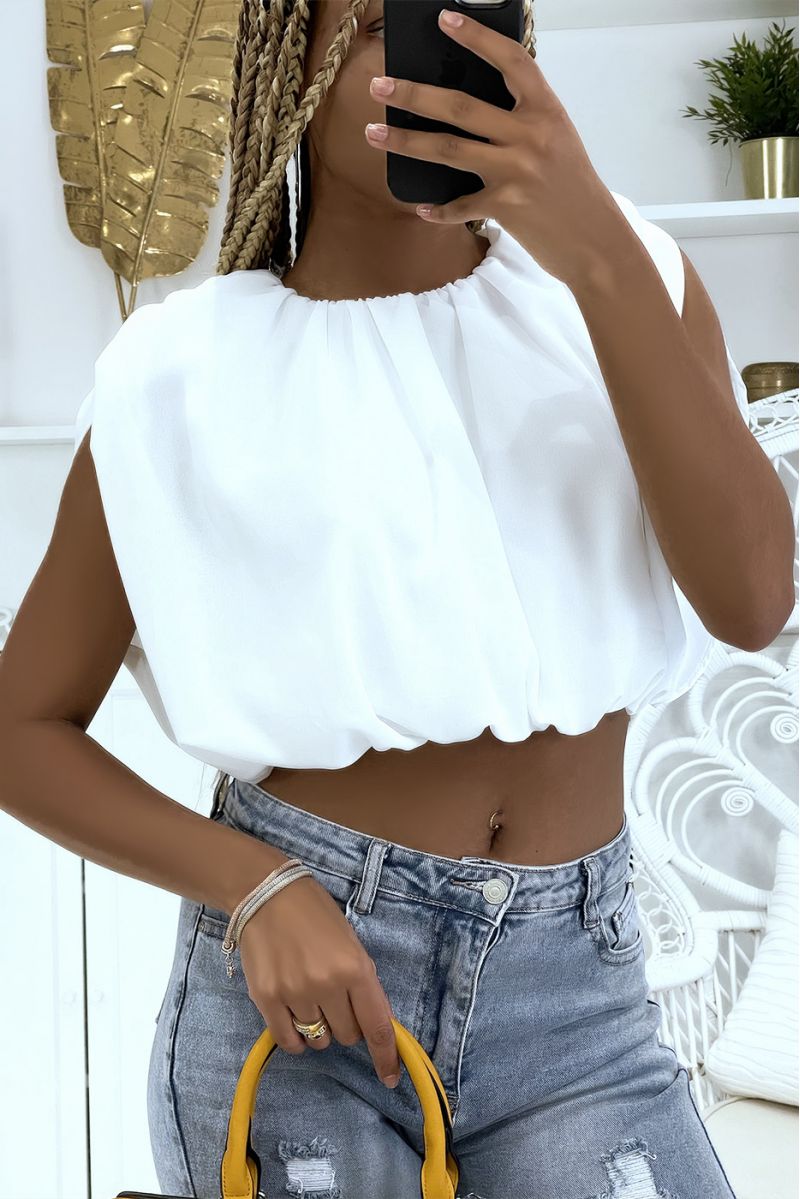 White lined voile crop top with shoulder pads - 2