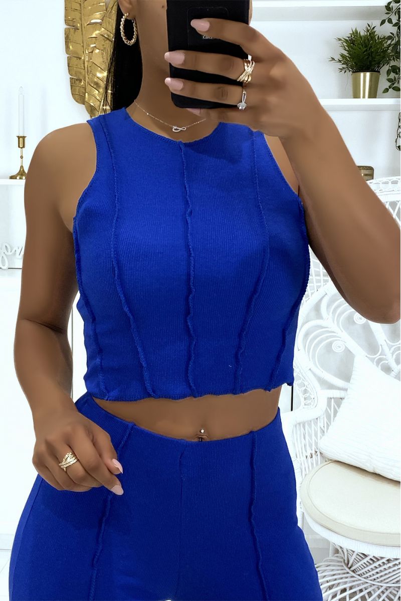 Royal top and pants set with pleats in ribbed material - 4
