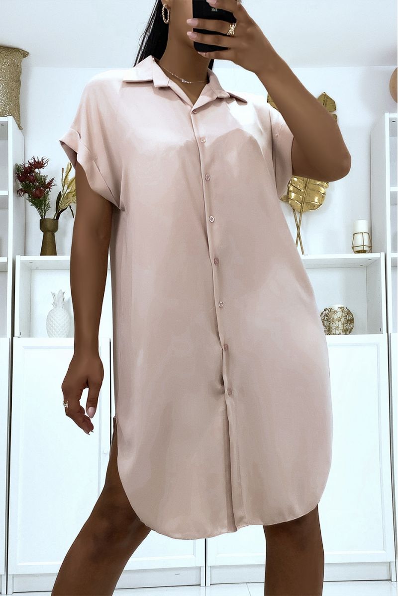 Long pink shirt in falling crepe material with slit - 6