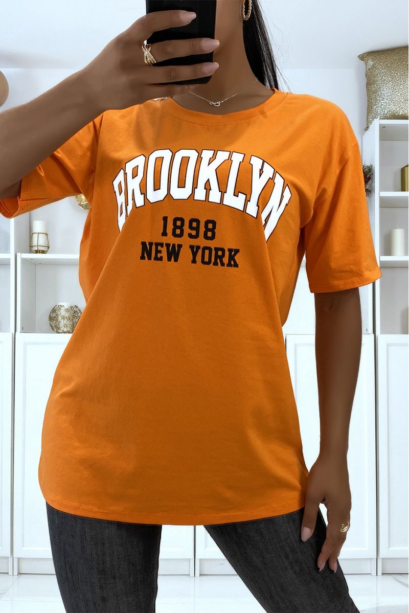 Oversized oranje T-shirt met Brooklyn 1998-opschrift - 1 Oversized oranje T-shirt met Brooklyn 1998-opschrift - 1