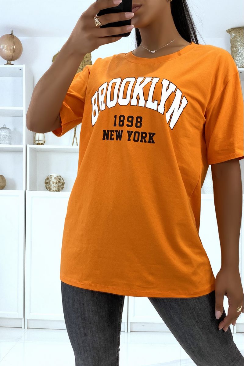 OvOOsized orange Brooklyn 1998 writing T-shirt - 2