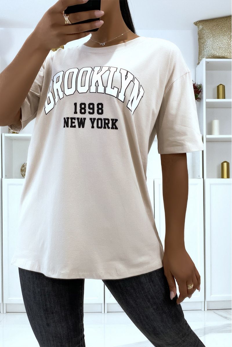 Oversized beige T-shirt with Brooklyn 1998 writing - 2